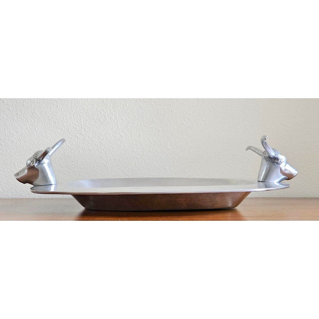 Vintage Mid-Century Modern Longhorn Bull Cast Aluminum Serving Tray – Western Barware / Decorative Catchall For Sale - Image 9 of 17