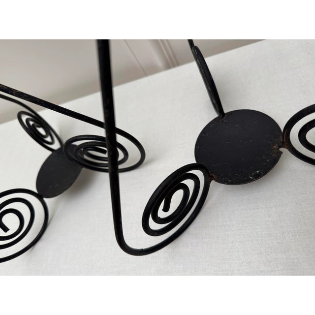 Vintage Spanish Mid Century Modern Black Iron Candle Holders, a Pair For Sale - Image 10 of 12