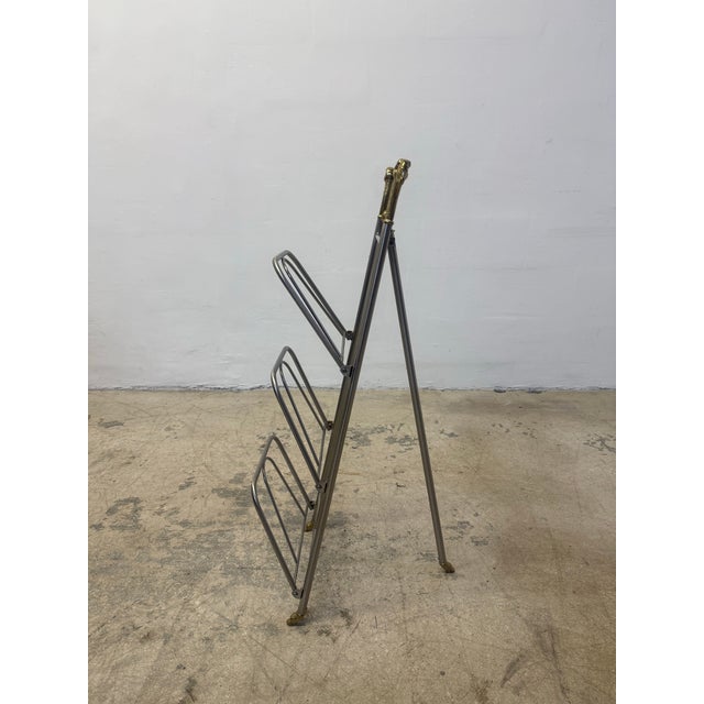 Metal Maison Jansen Style Steel and Brass Rams Head and Feet Magazine Rack, Italy For Sale - Image 7 of 12
