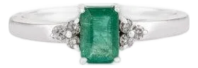 Dainty Natural Emerald & Diamond Prong Ring in 925 Silver - Size 7