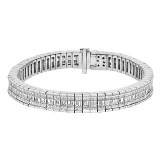 14K White Gold 7 7/8 Cttw Princess and Baguette Diamond Eternity Line Tennis Bracelet (G-H Color, SI1-SI2 Clarity) - 7" Inches For Sale
