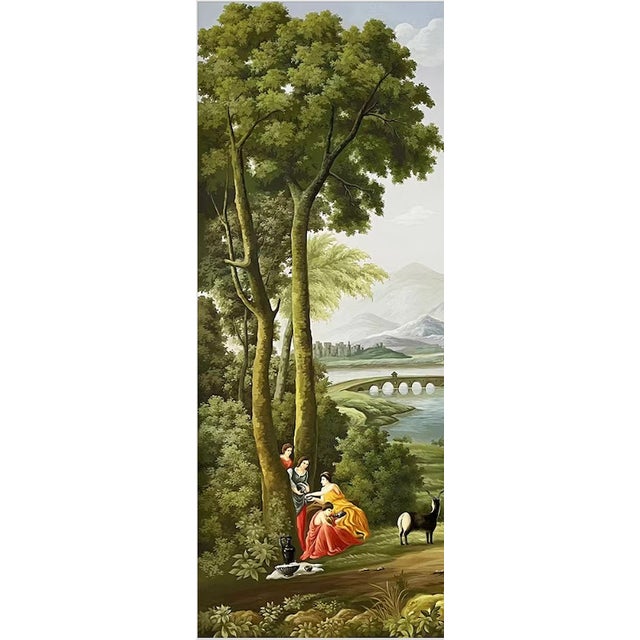 Not Yet Made - Made To Order 36" * H96" * 3ps, Classical Roman Bucolic Hand-Painted Pastoral Landscape Mural For Sale - Image 5 of 5