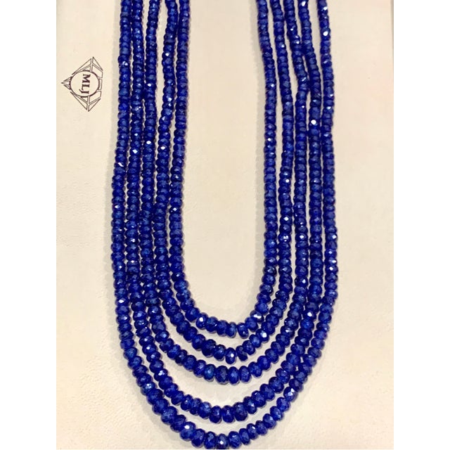 Faceted 980 Carat Natural Tanzanite Bead Five-Strand Necklace 14 Karat Gold For Sale - Image 14 of 18