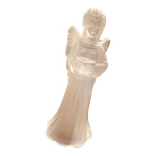 Highly Collectable Vintage Mikasa Frosted Satin Glass Christmas Angel Figurine With Hymnals, Nightlight For Sale