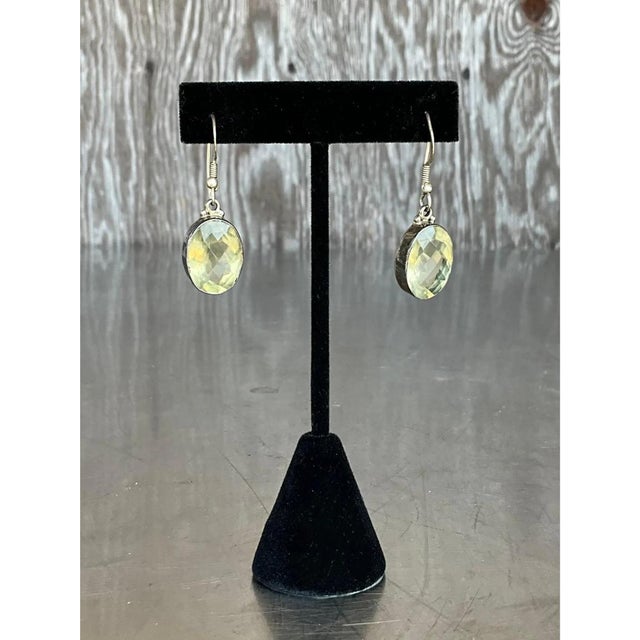Late 20th Century Vintage 925 Silver Drop Earrings With Green Gemstone For Sale - Image 5 of 12