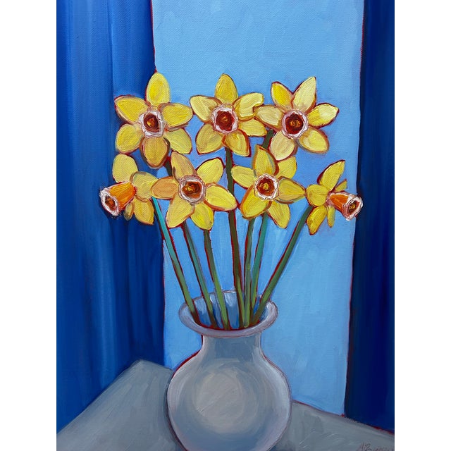 Contemporary Contemporary Original Alexandra Brown Daffodil Still Life Oil Painting Vintage French Style Frame For Sale - Image 3 of 6