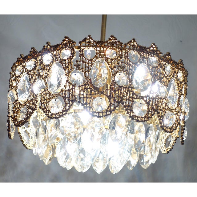 Brass and Lead Crystal Chandelier from Palwa, 1960s For Sale - Image 10 of 11