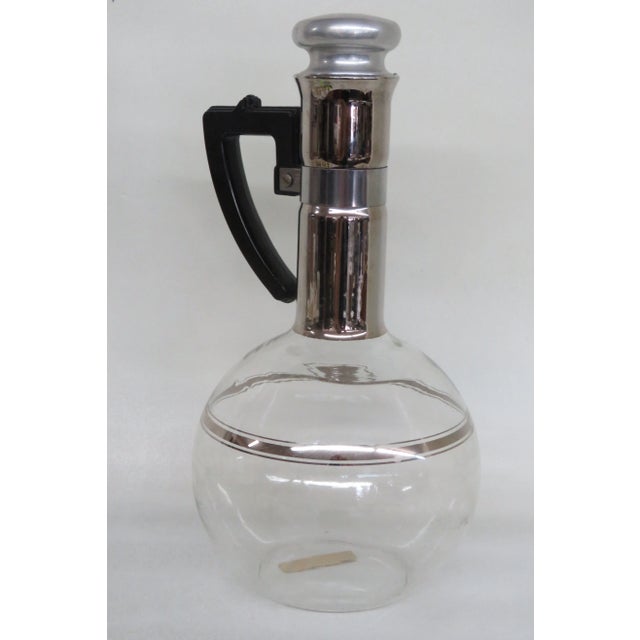 Wood 50s Deco Wine Carafe Decanter Black Handle Blown Glass For Sale - Image 7 of 12
