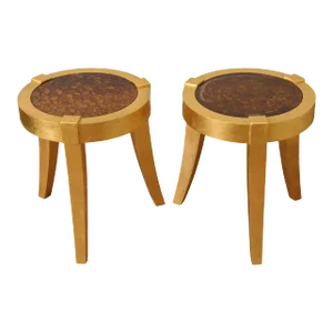 Hollywood Regency Pair of Gold Painted Side Tables
