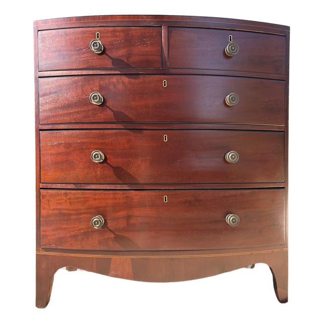 Antique Handcrafted English Mahogany Bowfront Chest of Drawers For Sale