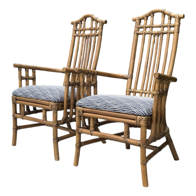 Vintage Pagoda Back Rattan Armchairs – A Pair For Sale