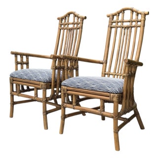 Vintage Pagoda Back Rattan Armchairs – Pair For Sale