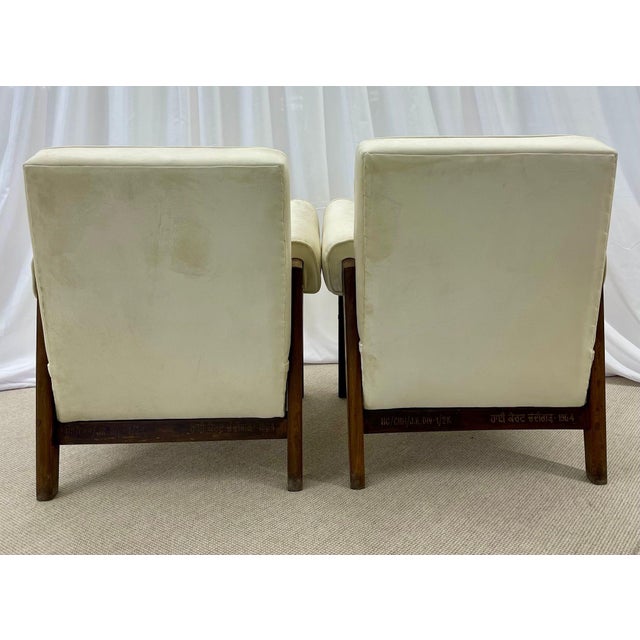 Tan Authentic Pair of Pierre Jeanneret Upholstered Bridge Chairs, Mid-Century Modern For Sale - Image 8 of 15