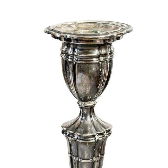 Metal Pair of Elegant Sterling Silver 925 Candle Holders, London, England, 20th Century For Sale - Image 7 of 8