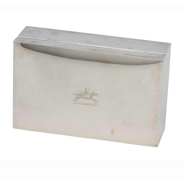 English Silver Equestrian Cigarette Box, Padgett & Braham, London, 1988 A handsome English sterling silver cigarette box...