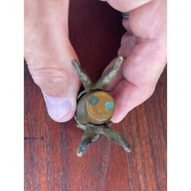 1960s Folk Art Brass Toothpick/Match Holder Thimble Basket Held by 2 Turkish Workmen For Sale - Image 4 of 5