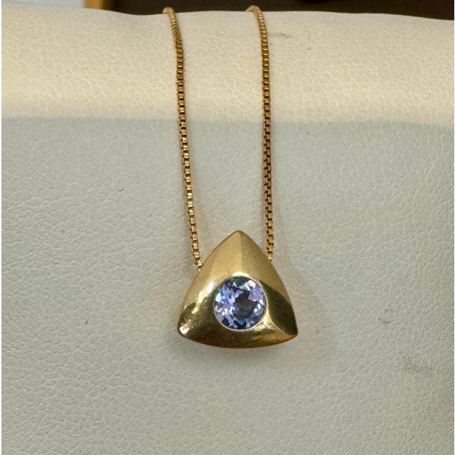 Early 21st Century Three Piece Tanzanite Pendant & Earring Set In 14 Karat Yellow Gold with Chain For Sale - Image 5 of 18
