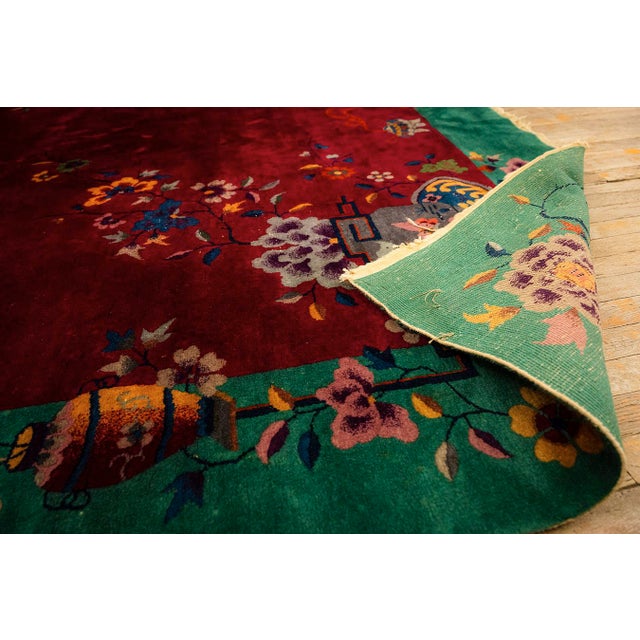1920s Antique Red Bold Open Field Floral Modern Knotted Wool Chinese Art Deco Rug For Sale - Image 11 of 11