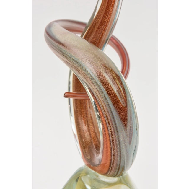 Metal Vintage Signed Murano Swirled Orange, White, Gold, Glass Sculpture With Gold Aventurine For Sale - Image 7 of 10