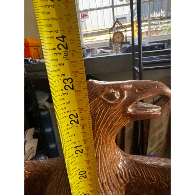 Ceramic Pair of 23” Vintage Glazed Terra Cotta Federal Eagle Sculptures For Sale - Image 7 of 12
