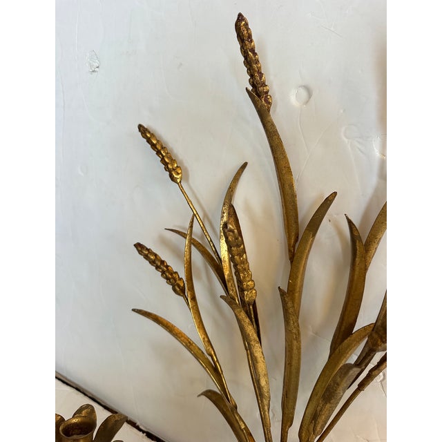 Vintage Gilded Tole Candle Sconces For Sale - Image 4 of 8