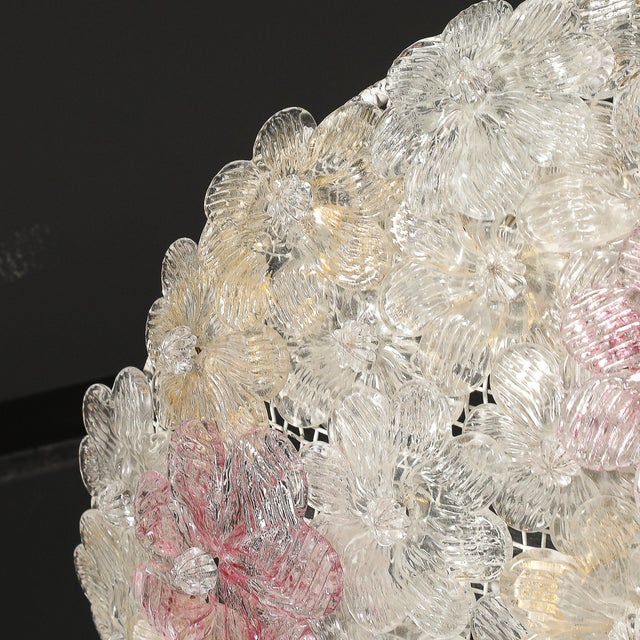 Mid-Century Hand-Blown Rose Murano Glass Florets Chandelier by Barovier & Toso For Sale - Image 11 of 18