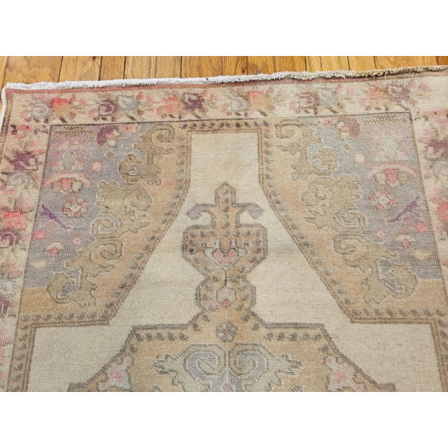 Vintage Turkish Oushak Area Rug, Hand Knotted Wool, Ivory & Pink, 5' x 7' For Sale - Image 15 of 17