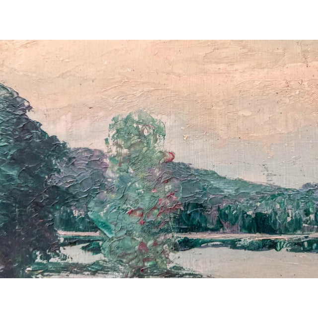 English Early 20th Century Framed Pastoral Nature Landscape Scene Oil Painting on Board For Sale - Image 3 of 7