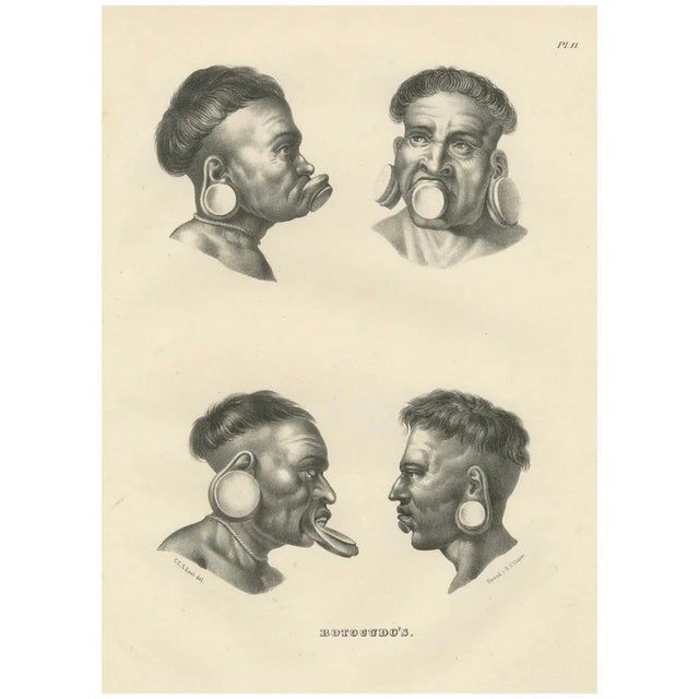 Karl Joseph Brodtmann, Botocudo People from South America, 1836, Paper For Sale