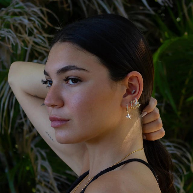 Metal Trio Gold & Diamond Sparkly Star Earrings, 3 Pieces For Sale - Image 7 of 10