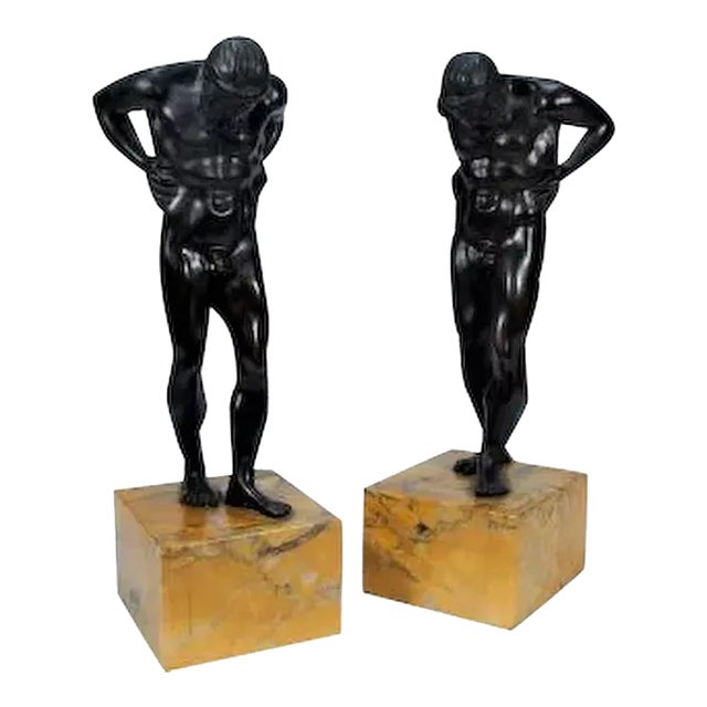 19th Century Grand Tour Bronze Figures of Atlas Mounted on Siena Marble Plinths - A Pair For Sale