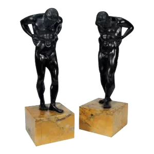 19th Century Grand Tour Bronze Figures of Atlas Mounted on Siena Marble Plinths - A Pair