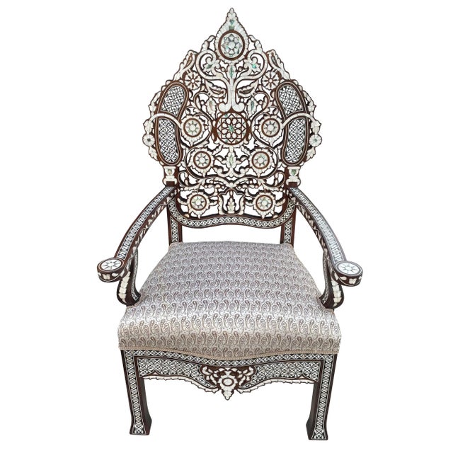 Wood 1980s Contemporary Mother of Pearl Inlaid Arm Rest Chair For Sale - Image 7 of 7