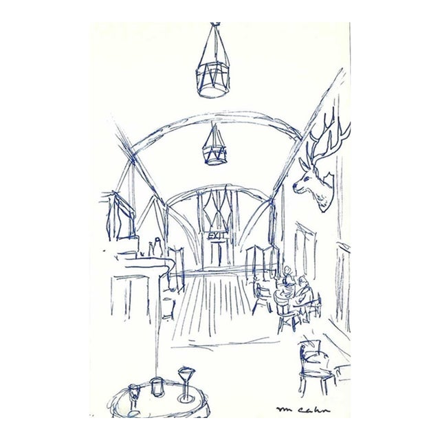 1970s Myriam Cahn German Bar Interior Drawing For Sale
