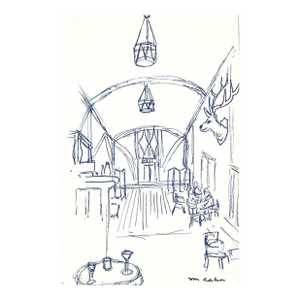 1970s Myriam Cahn German Bar Interior Drawing