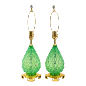 1960s Murano Green Glass Lamps - a Pair