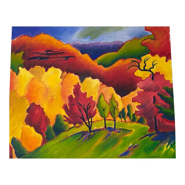 1960s Cool Pop Art Hot Colors! Sweeping Panorama Signed by Weston For Sale