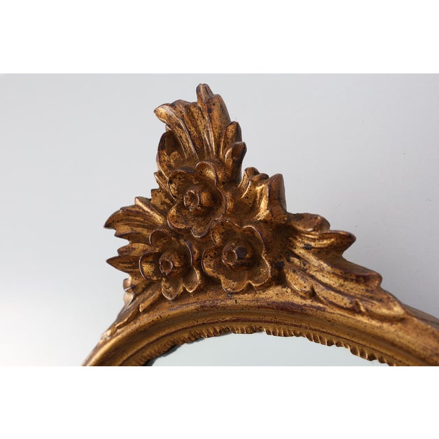 Gold 20th Century Louis XVI Giltwood Mirror with Ornate Crest, France, 1950s For Sale - Image 8 of 11