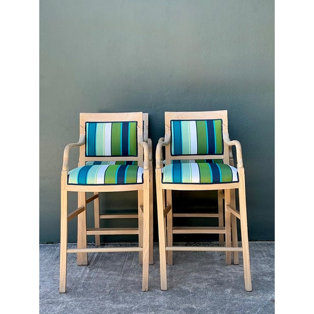 Vintage Carved Dolphin and Fabric Bar Stools - Set of 4 For Sale In West Palm - Image 6 of 12