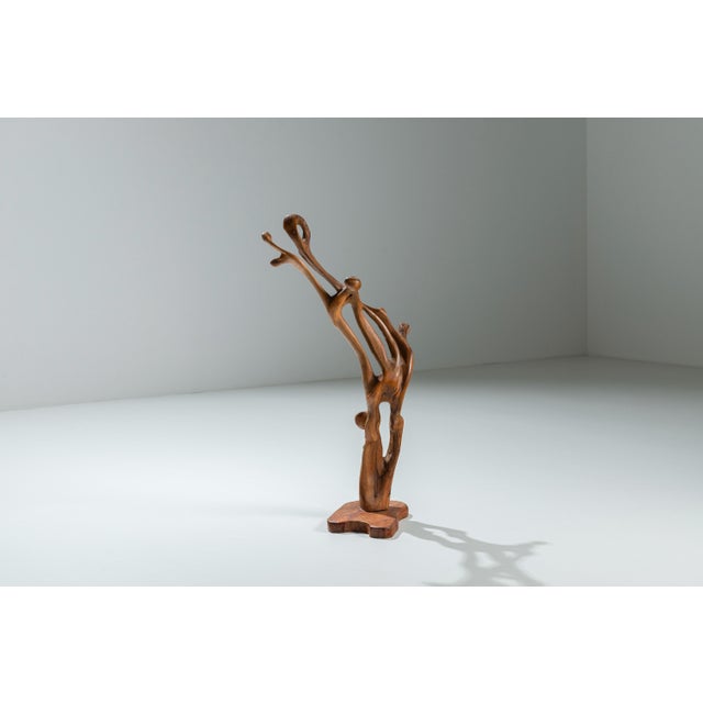 Handmade Mid-Century Floor Sculpture in Burl Wood, 1970s For Sale - Image 6 of 13