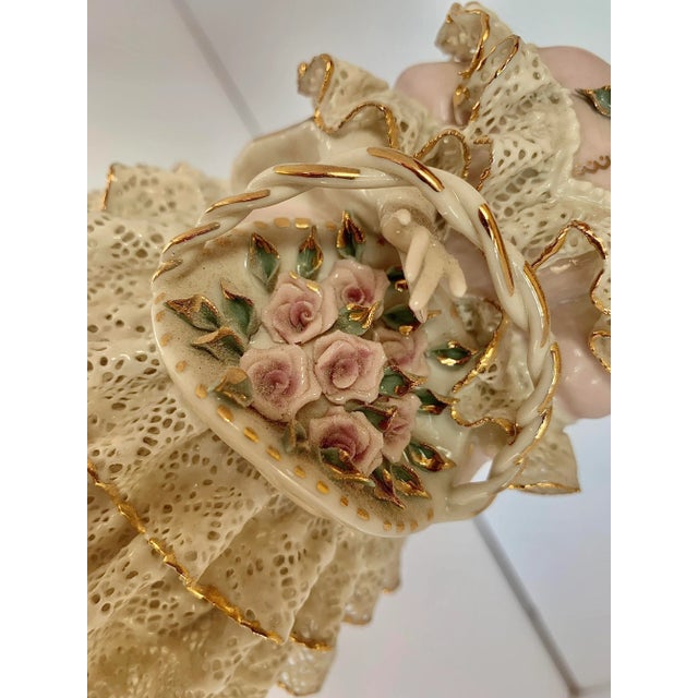 Rare Vintage Lee Wollard Porcelain Figurine Titled ‘Nancy’ With Tiered Dresden Lace Skirt For Sale - Image 4 of 12