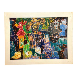 Vintage Abstract Oil Painting on Paper by Molly Schiff For Sale