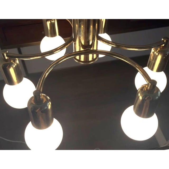 Mid-Century Modern German Six-Light Polished Brass Ceiling Lamp, 1970s For Sale - Image 6 of 8