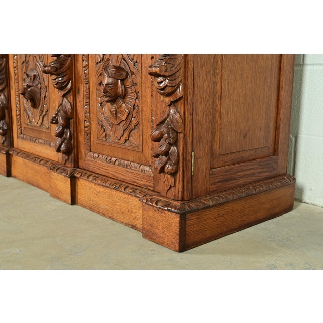 R. J. Horner Style Renaissance Revival Carved Oak Sideboard or Bar Cabinet, Circa 1890s For Sale - Image 13 of 17