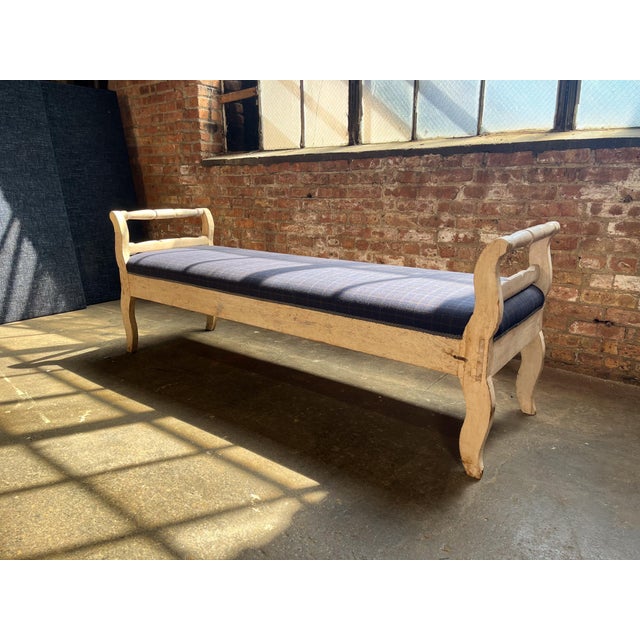 Charming painted wood daybed bench with brand new wool upholstery and foam.