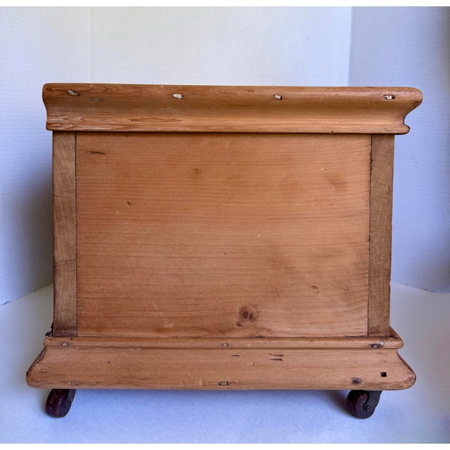 Brown Antique Small Pine Storage Chest on Original Casters For Sale - Image 8 of 11