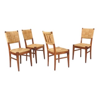 Vintage Oak and Rope Chairs by Adrien Audoux & Frida Minet, 1950, Set of 4 For Sale