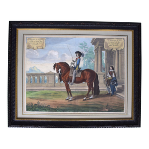Monseigneur Le Marquis Estant À Cheval, Pour Mônsrer La Vraije Assiette Du Cavalier. Fol. 14 French Equestrian Hand-Colored Print