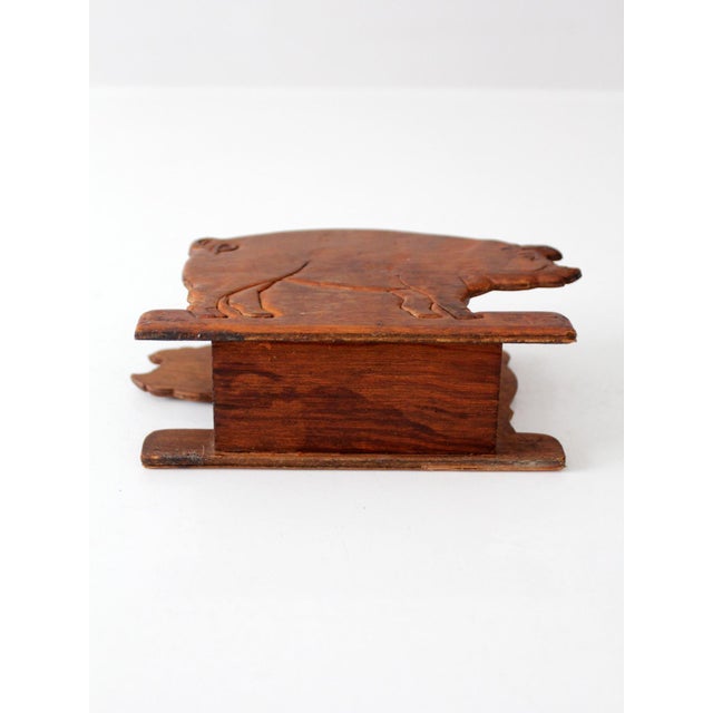 Vintage Folk Art Carved Wooden Pig Napkin Holder For Sale - Image 9 of 10