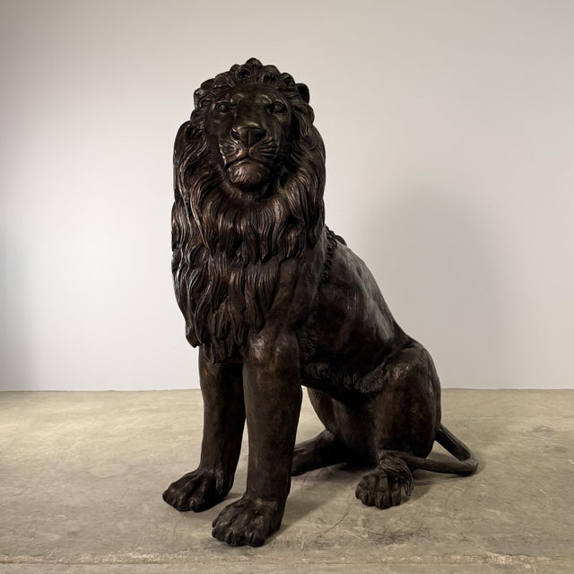Metal Monumental Bronze Estate Lions in the European Renaissance Tradition – 57"h For Sale - Image 7 of 12